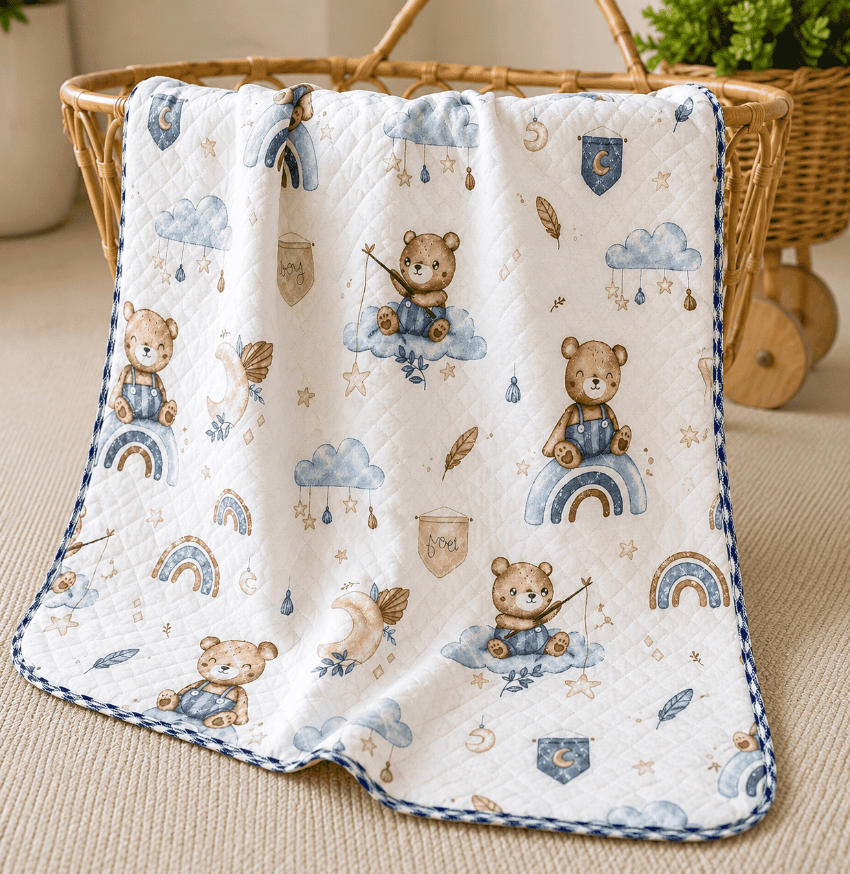 4 Layer Receiving Blanket - Cloudy Bear