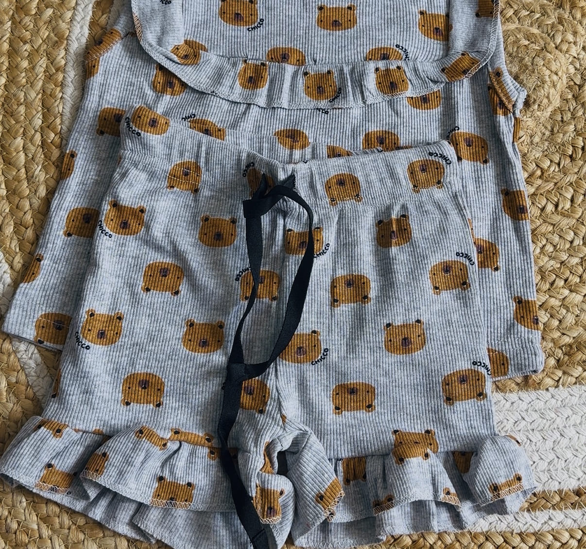 Sleeveless Frill Shorts Set - Grey Panda