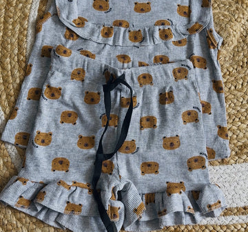 Sleeveless Frill Shorts Set - Grey Panda