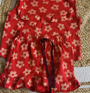 Sleeveless Frill Shorts Set - Red Flower