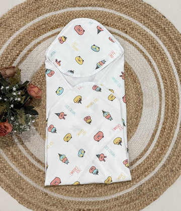 Muslin 2 layer Hooded Towel- Ice Cream