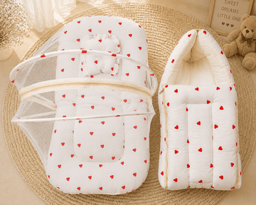Premium Crush Muslin Carry Bed + Net Bed Combo