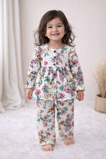 Muslin Girls Co-ords Set - Colourful Flower