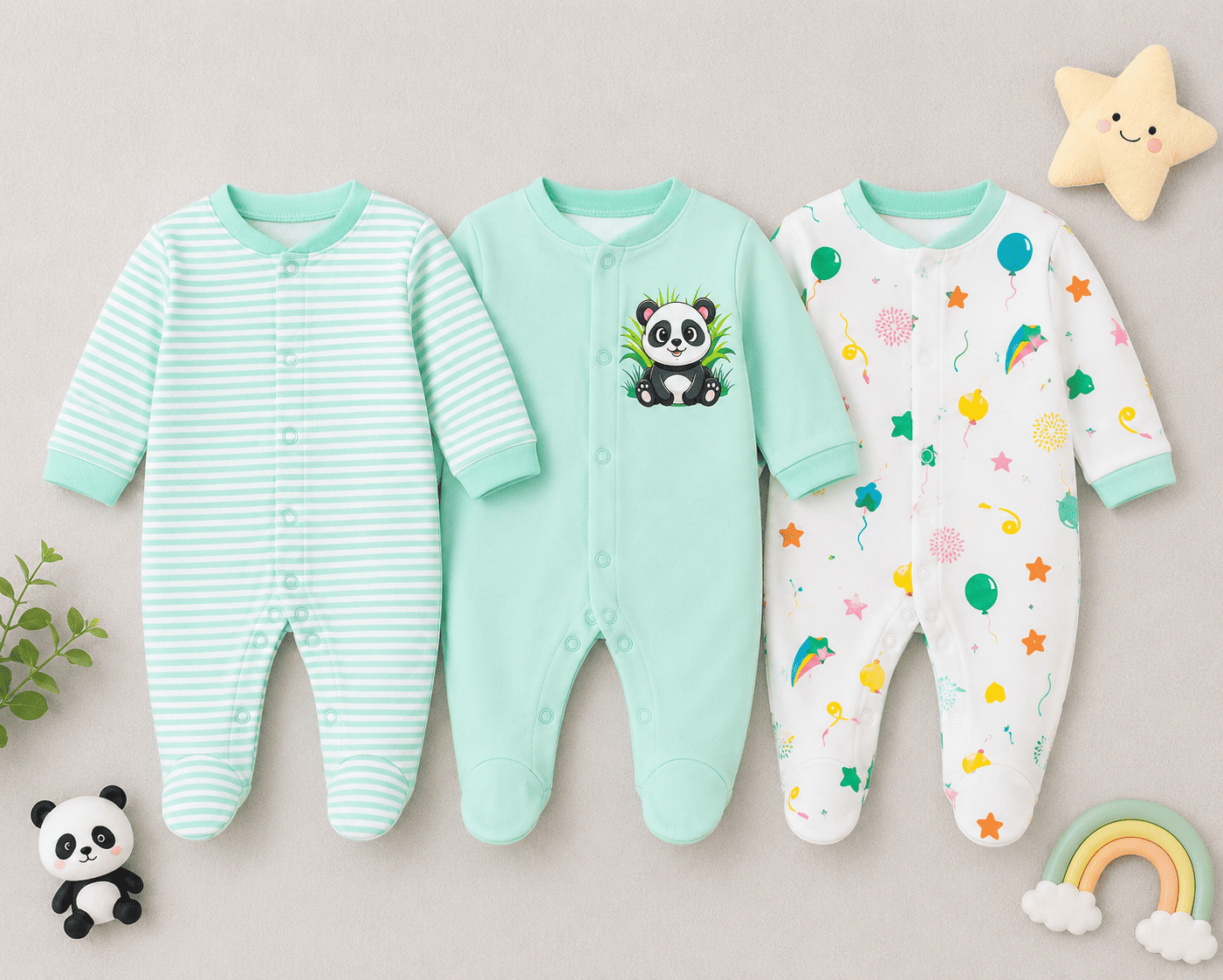 3 Piece Romper Set Soft Cotton - Green