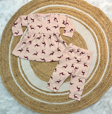 Frock with Legging Co-ord Set Infant - Pink Deer