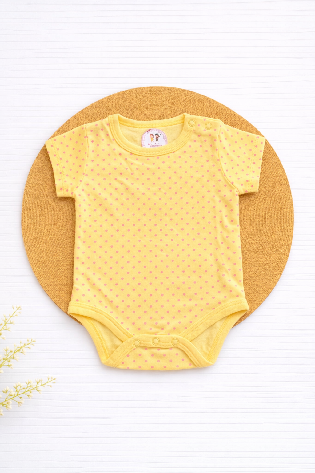 Onesie- Yellow Pink Dot