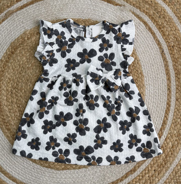 Frill Sleeve Frock - Black Flower