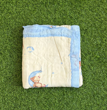 Muslin Receiving Blanket - Blue Border with Bear Sleeping 110*110 cm