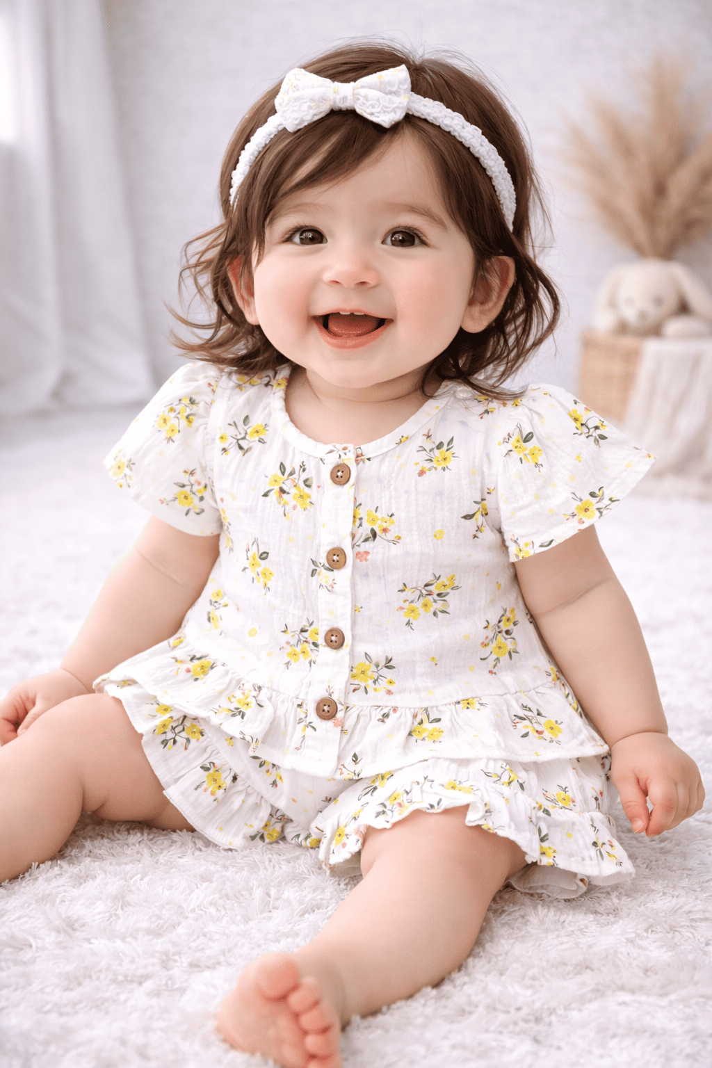 Co-ord Set for Girls - Yellow Flower