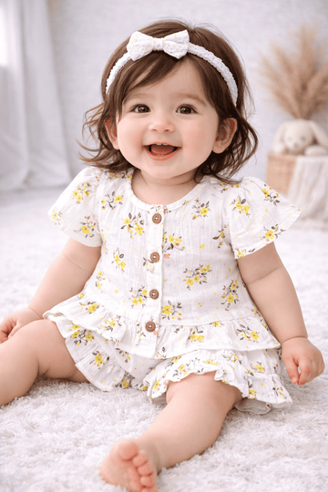 Co-ord Set for Girls - Yellow Flower