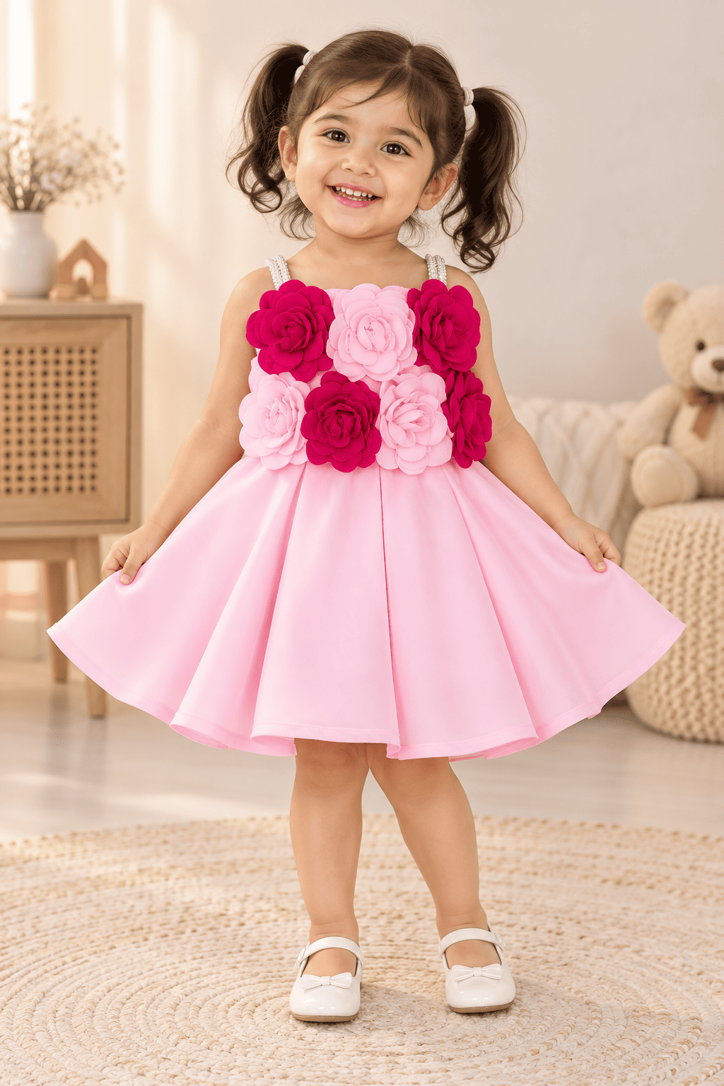 Premium Scuba Frock with Flair - Pink