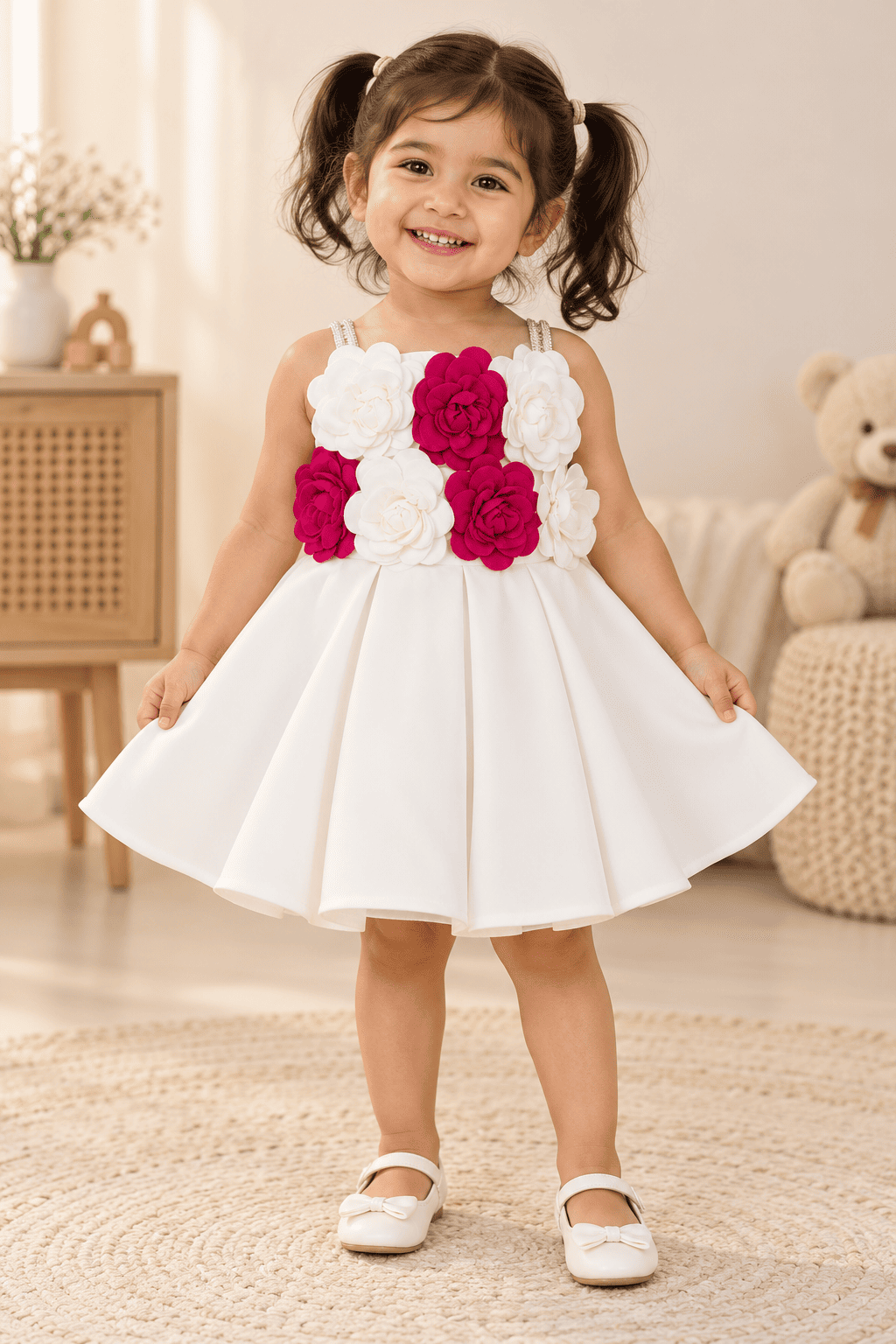 Premium Scuba Frock with Flair - White