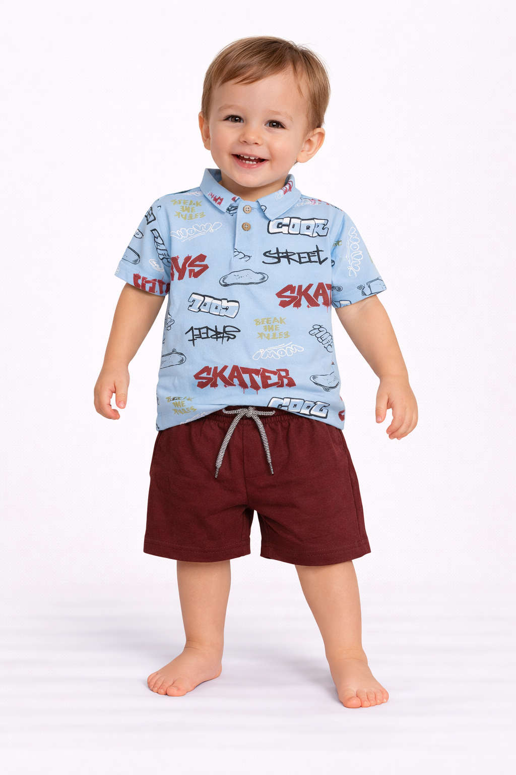 Boys Chinese Collar T-Shirt & Trouser Set