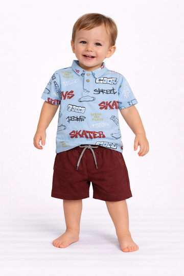 Boys Chinese Collar T-Shirt & Trouser Set
