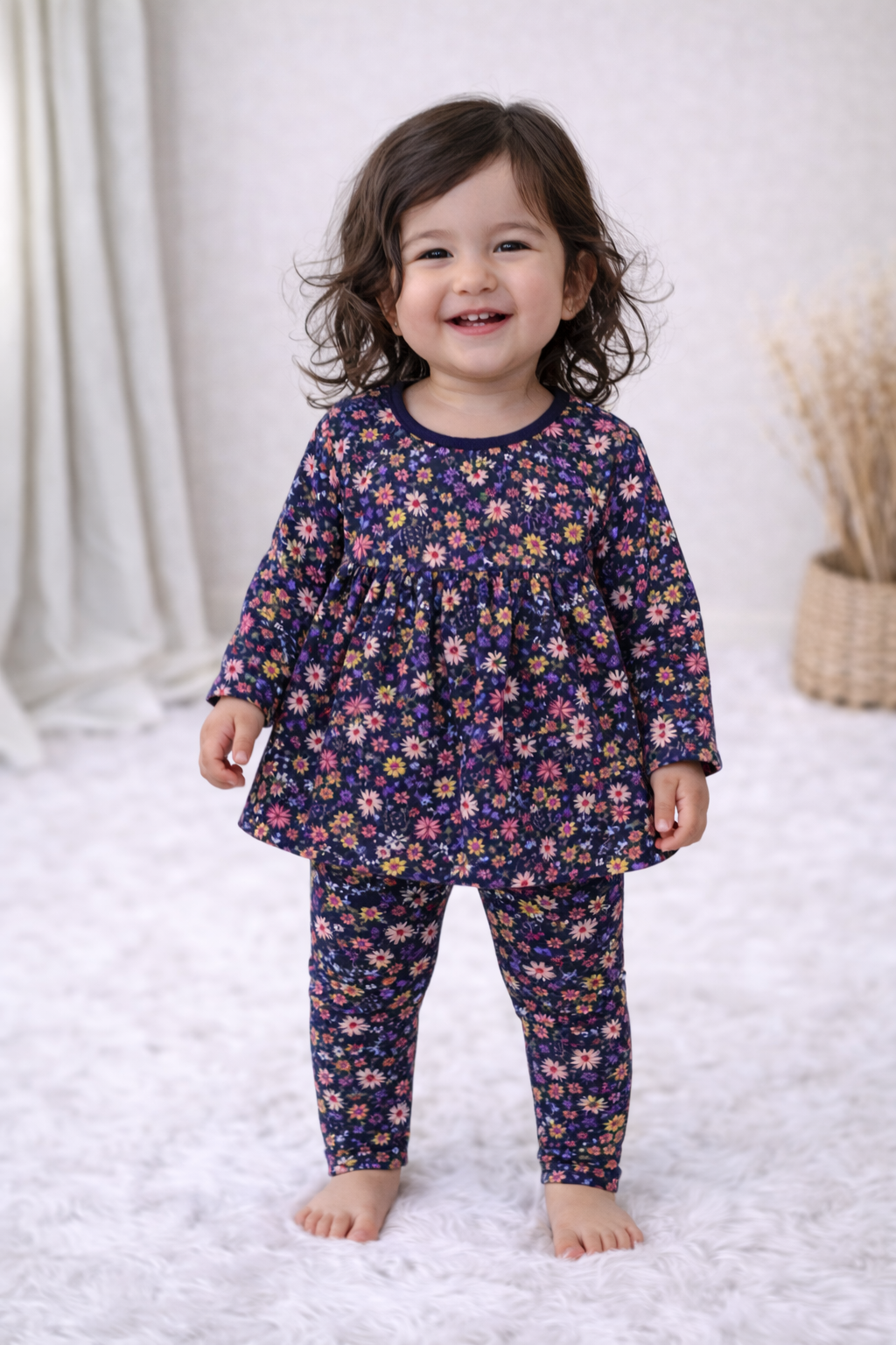 Frock with Legging Co-ord Set Infant - Dark Blur Flower