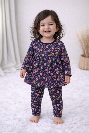 Frock with Legging Co-ord Set Infant - Dark Blur Flower
