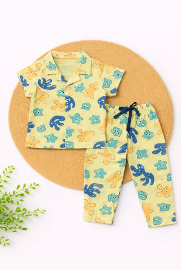 Half Sleeve Kids Night Suit - Yellow