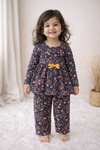 Frock with Pant Set for Kids - Dark Blue Flower