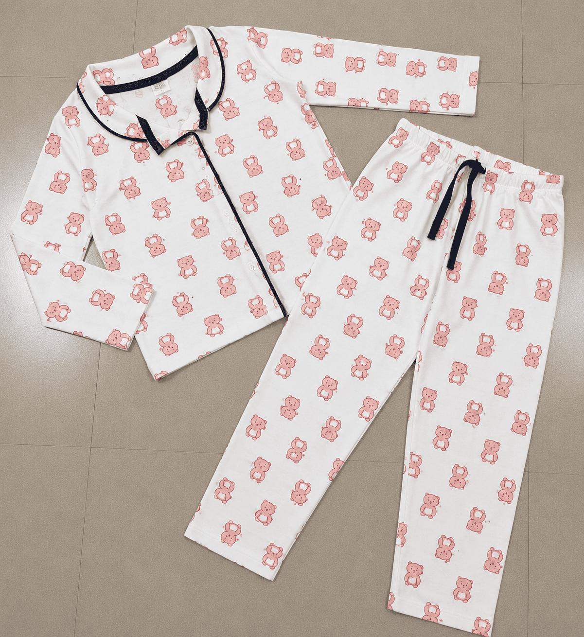 Premium Full Sleeve Night Suit - Pink Teddy Bear