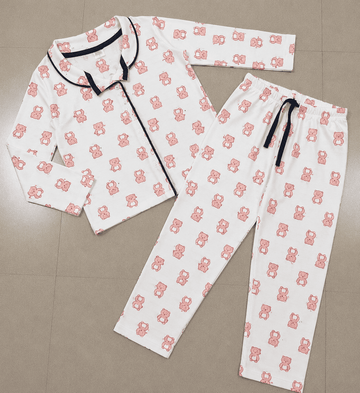Premium Full Sleeve Night Suit - Pink Teddy Bear