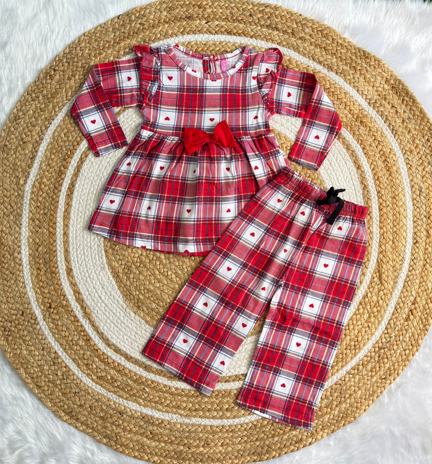 Frock with Pant Set for Kids - Red with White Checked