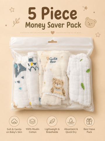 Crinkled Muslin Velcro Nappy - Pack of 5