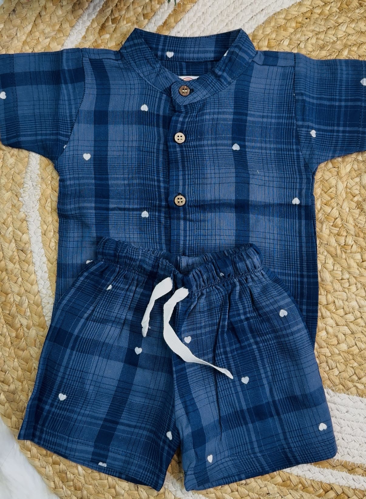 Premium Muslin Co-Ord Set for Boys - Blue Checked