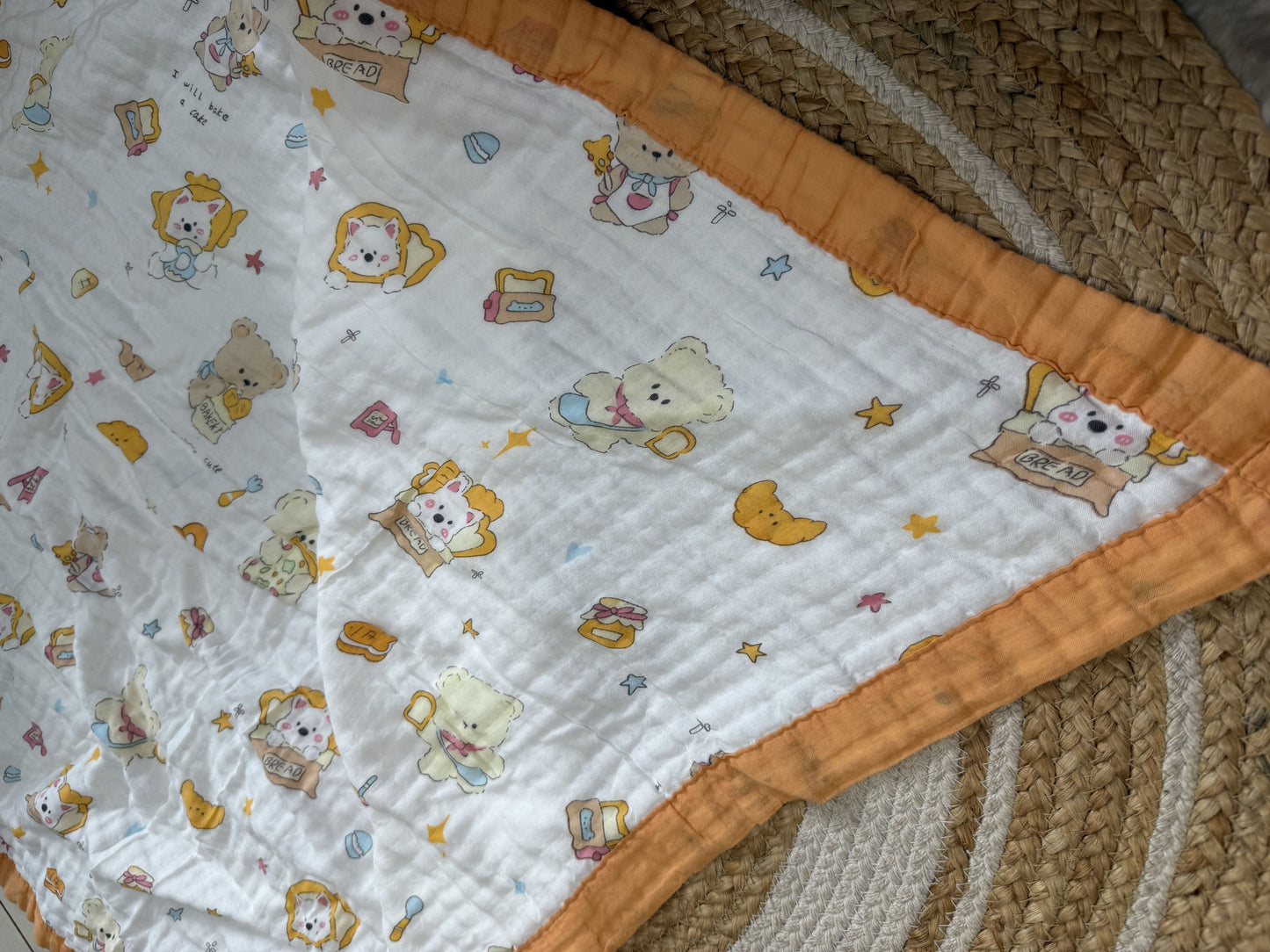 Muslin Receiving Blanket - Dreamy Bear Orange