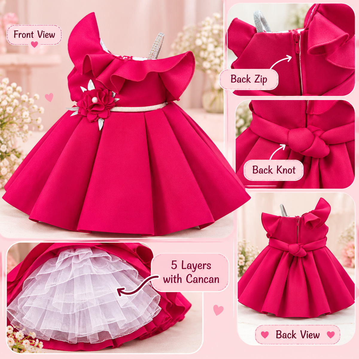 Premium Scuba Frock with Flair - Pink (Baby)