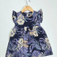 Frill Sleeve Frock - Purple Leaf with Flower