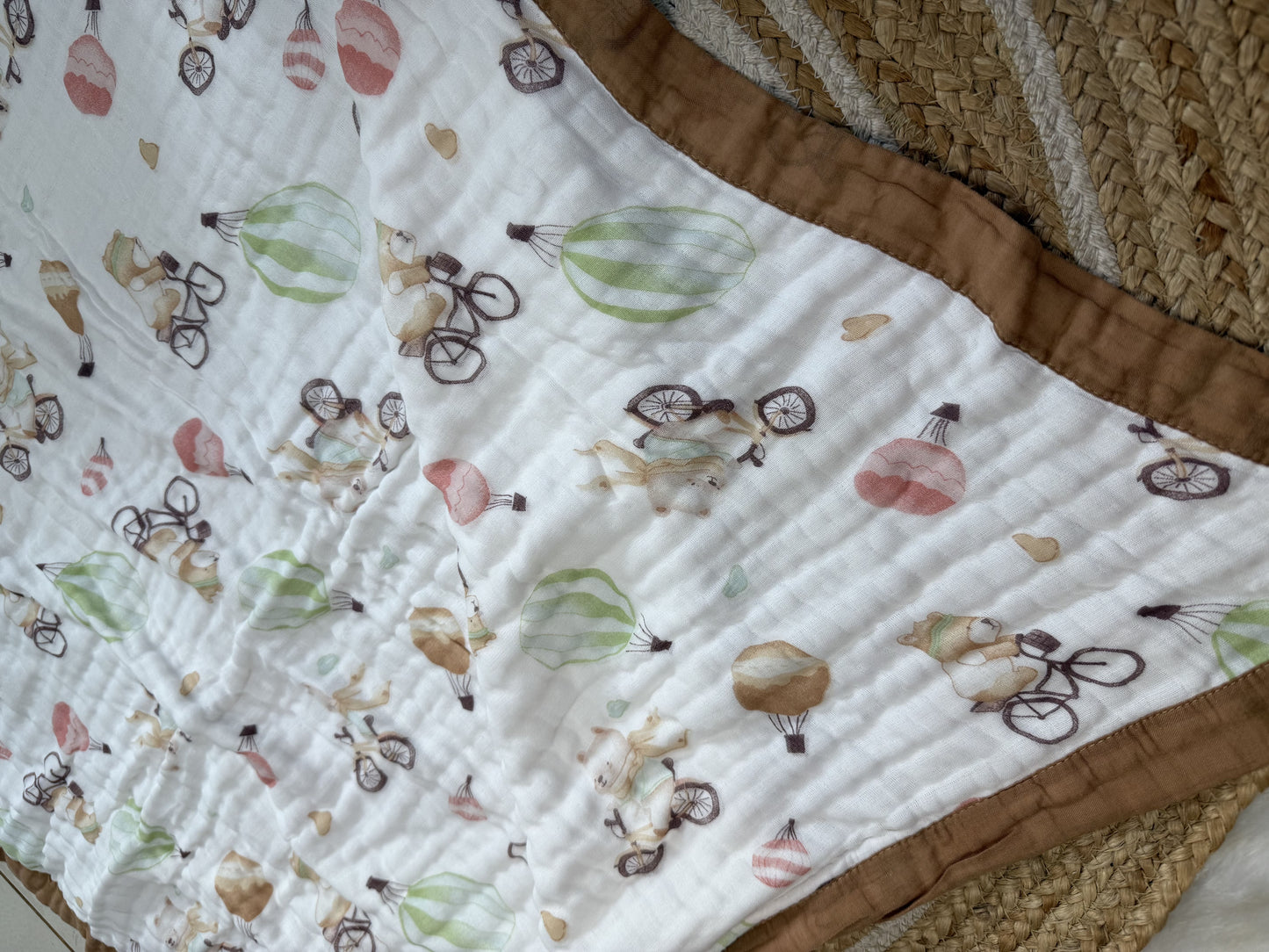 Muslin Receiving Blanket - Bear on Cycle