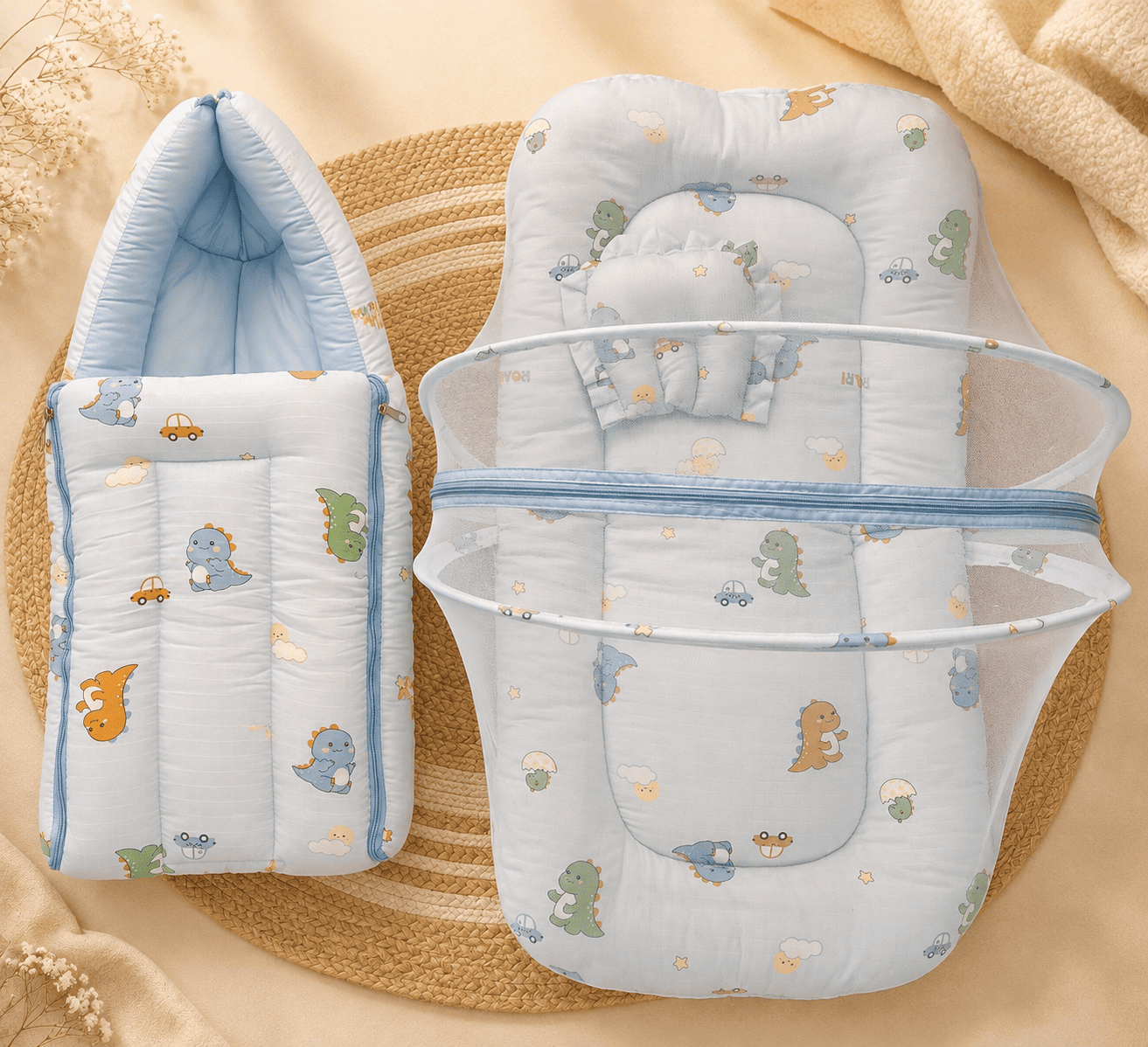Premium Muslin Carry Bed + Net Bed Combo
