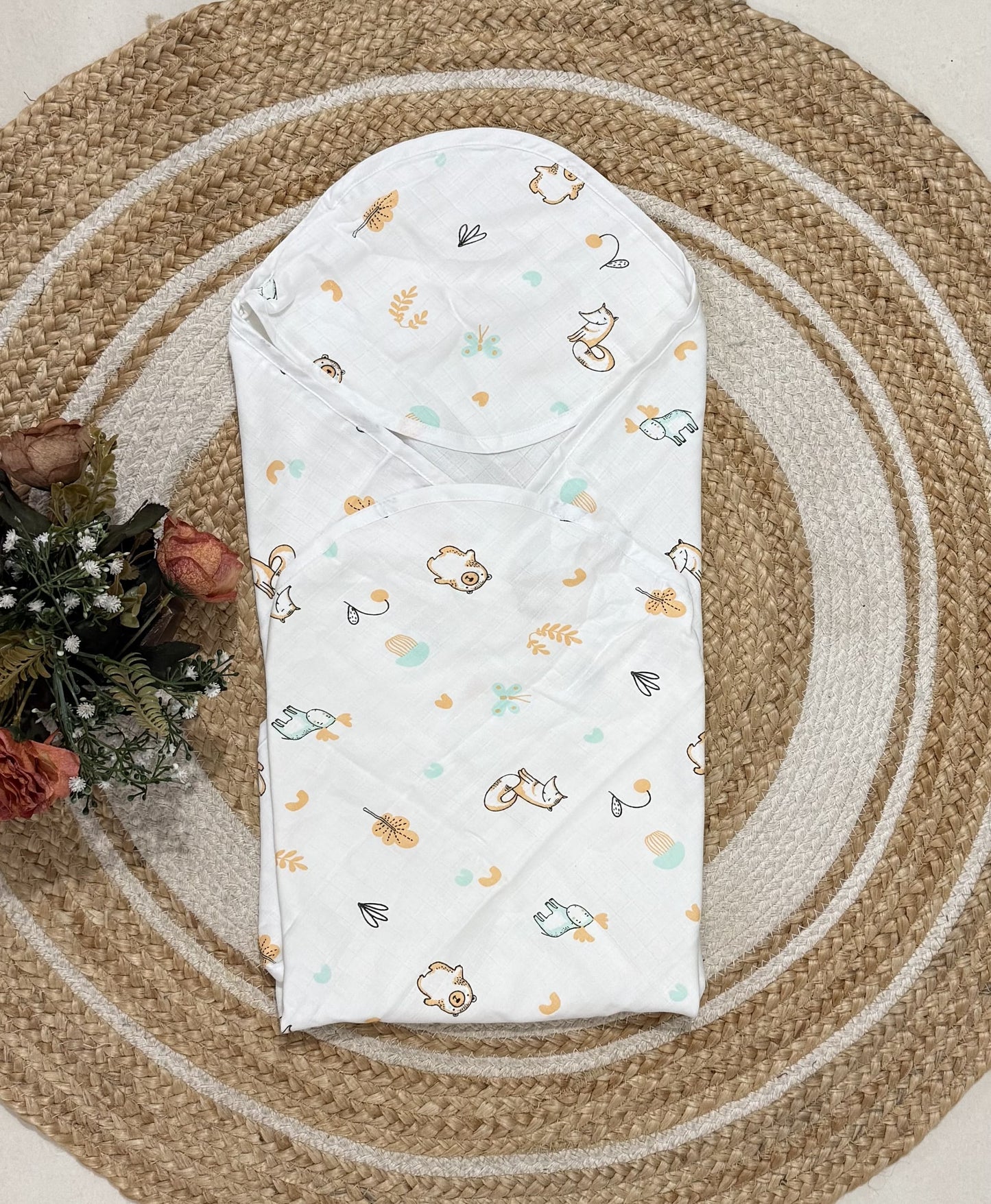 Muslin 2 layer Hooded Towel- Animal Print