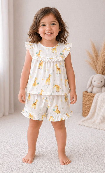 Premium Muslin Sleeveless Frill Top & Shorts Set