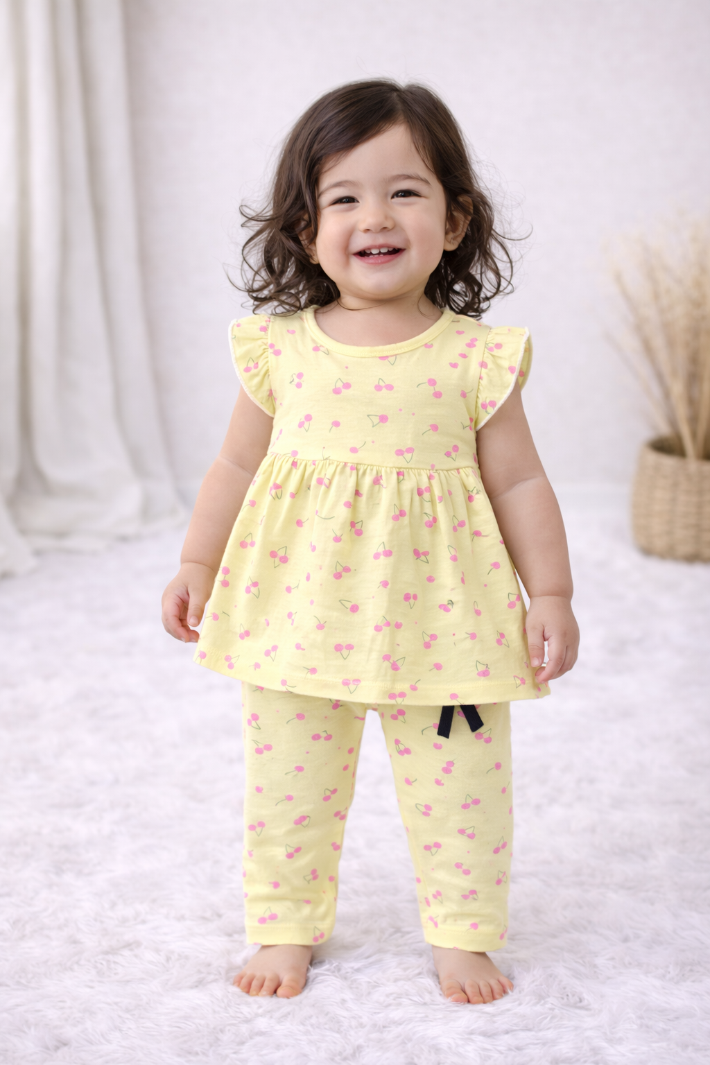 Frock with Pant Co-ord Set - Yellow Cherry