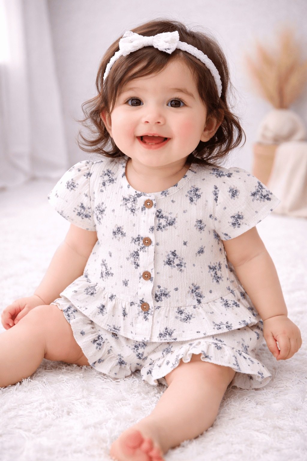 Co-ord Set for Girls - Dark Blue Flower