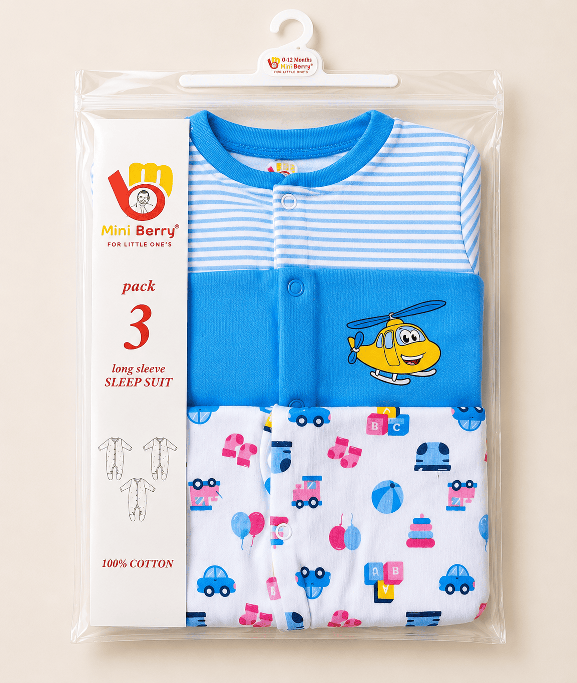 3 Piece Romper Set Soft Cotton - Blue