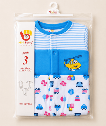 3 Piece Romper Set Soft Cotton - Blue