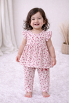 Frock with Pant Co-ord Set - Pink Small Flower