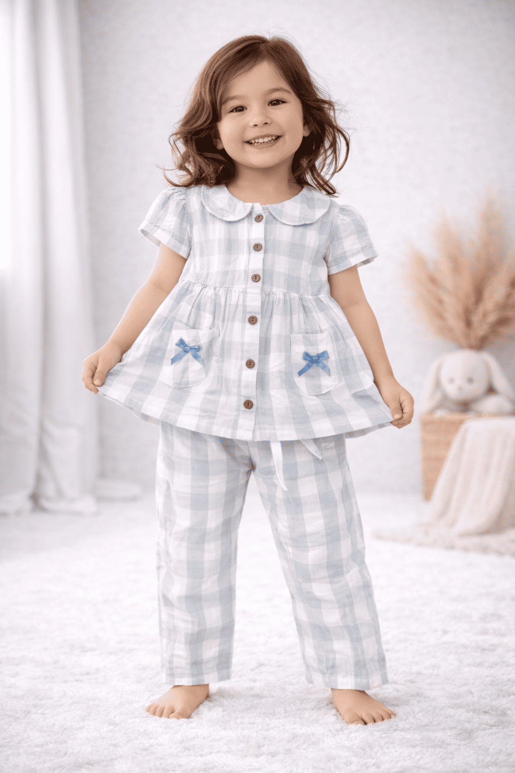 Muslin Girls Co-ords Set - Checked Half hand
