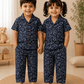 Half Sleeve Kids Night Suit Pure Cotton -  Navy Blue Dinosaur