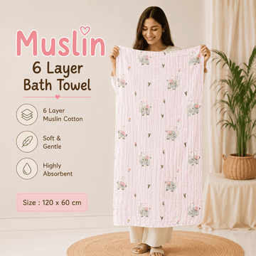 Muslin 6 Layer Bath Towel-  Baby Elephant