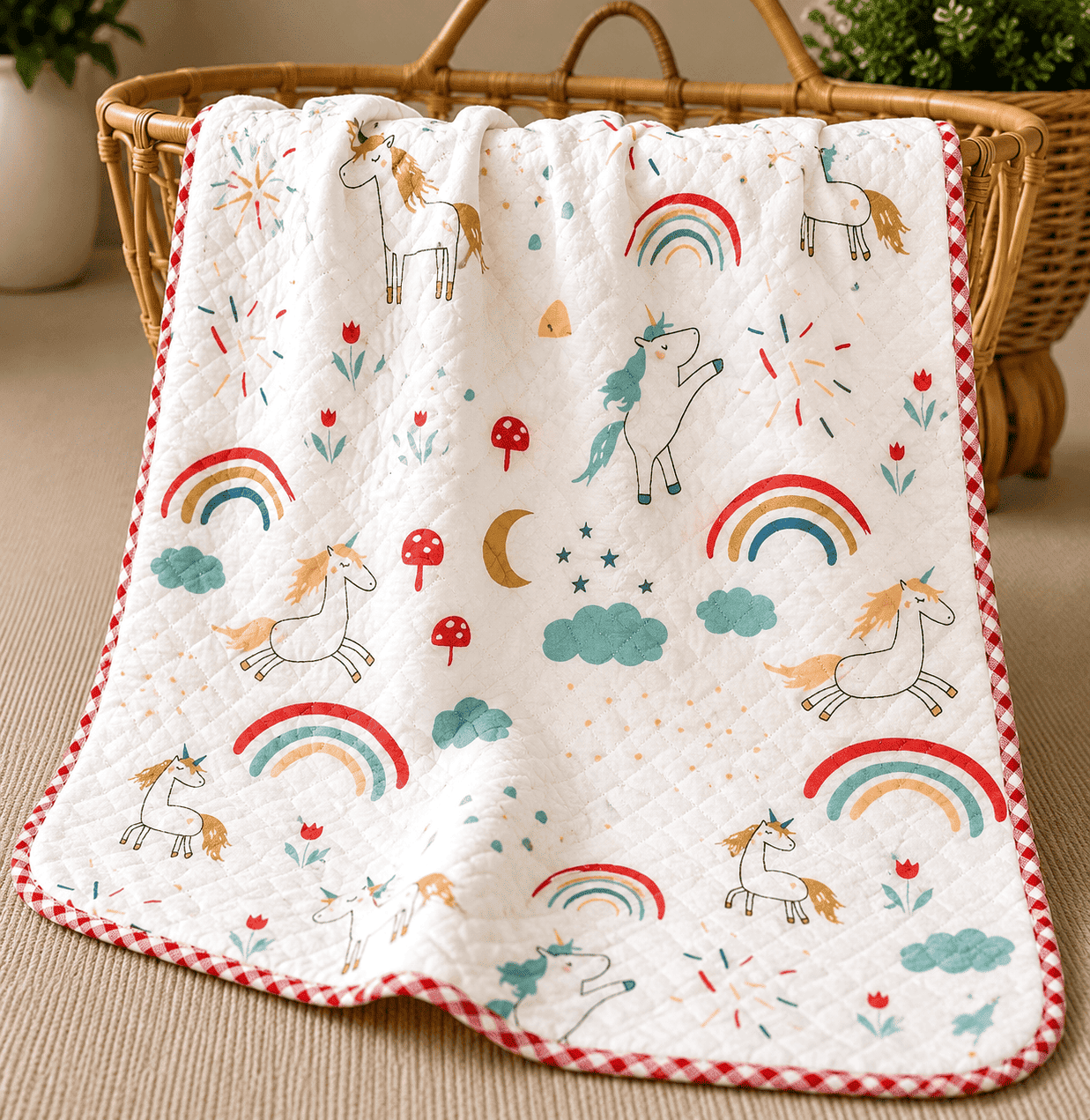 4 Layer Receiving Blanket - Rainbow Unicorn