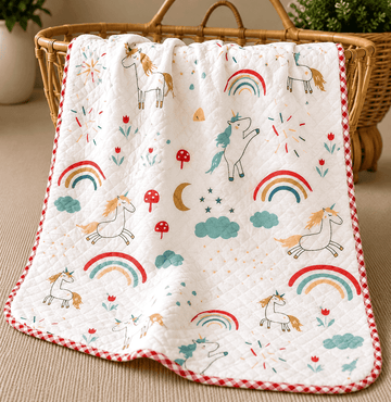 4 Layer Receiving Blanket - Rainbow Unicorn