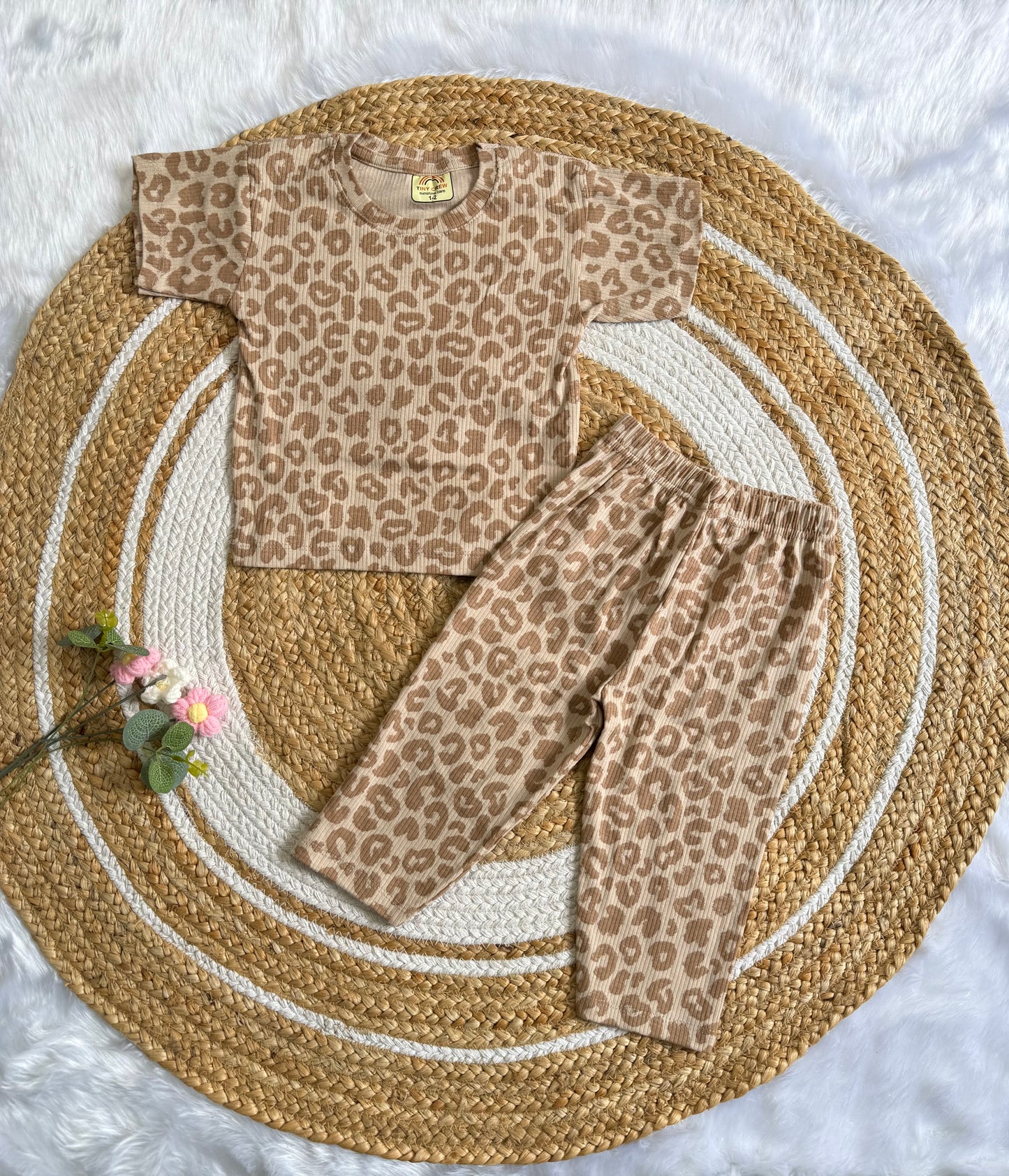 Half Sleeve Co-Ords Set -Cheetah Print Brown