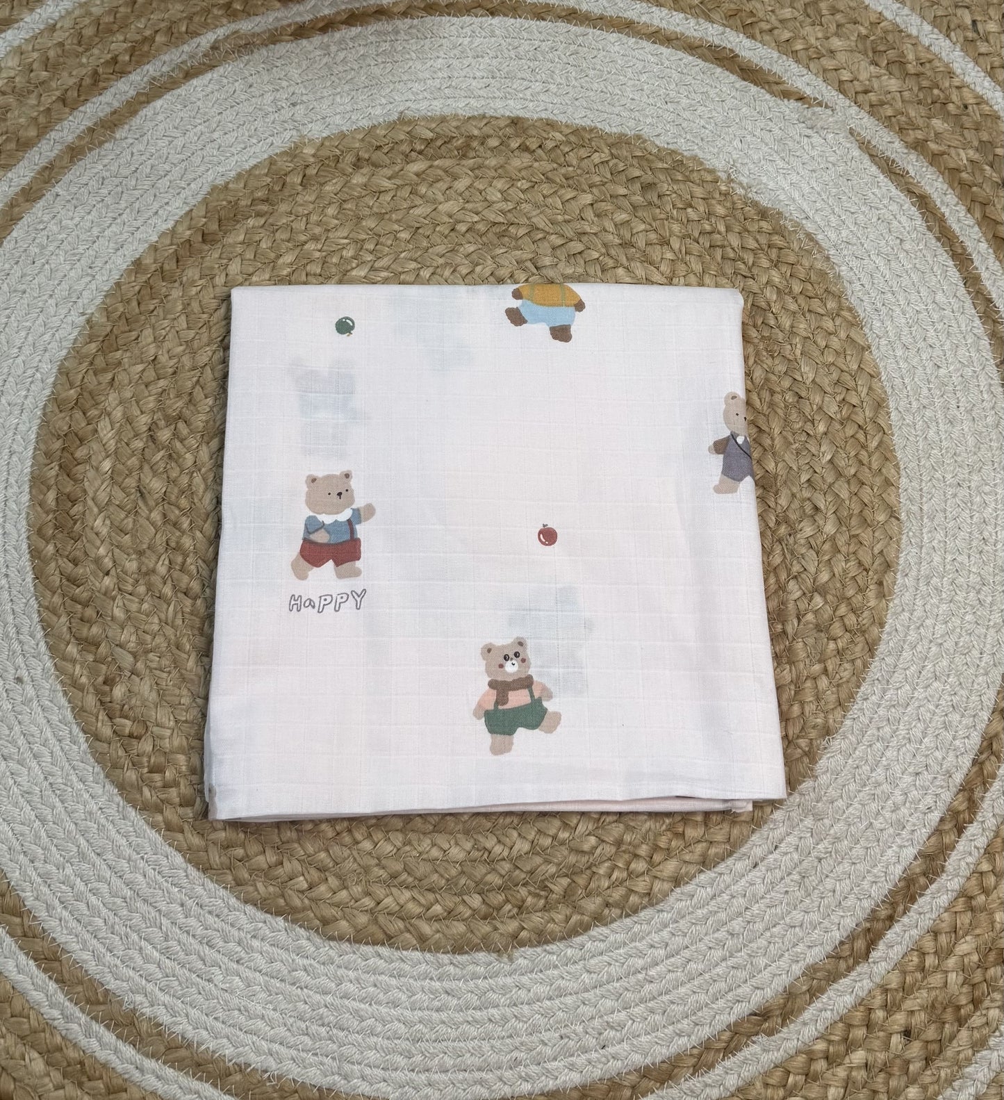 Premium Muslin Swaddle - Light Pink Happy Bear