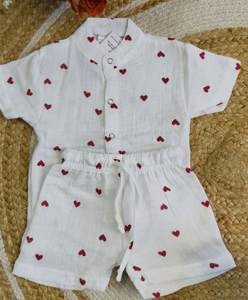 Premium Muslin Co-Ord Set - White Heart
