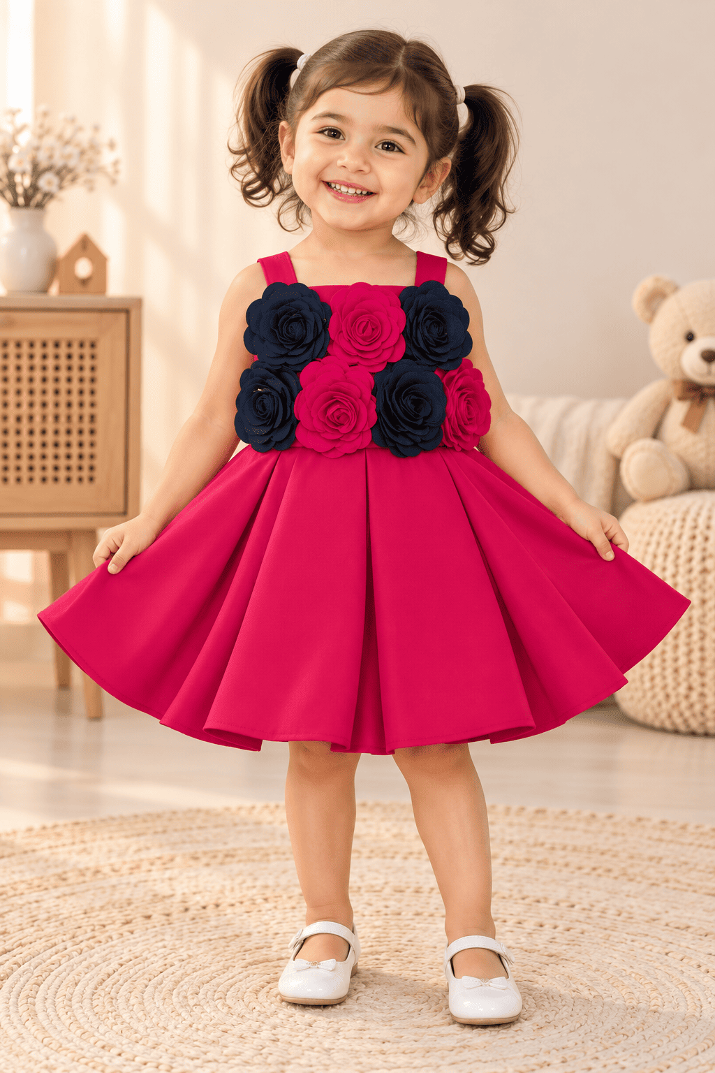 Premium Scuba Frock with Flair - Rani Pink