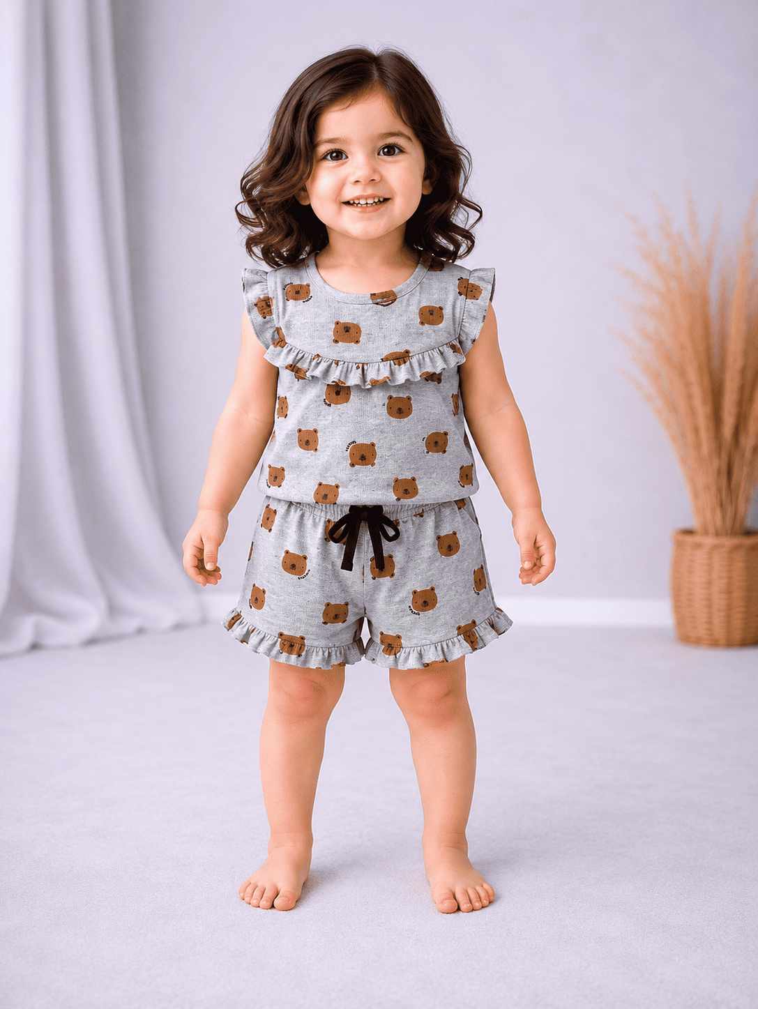 Sleeveless Frill Shorts Set - Grey Panda