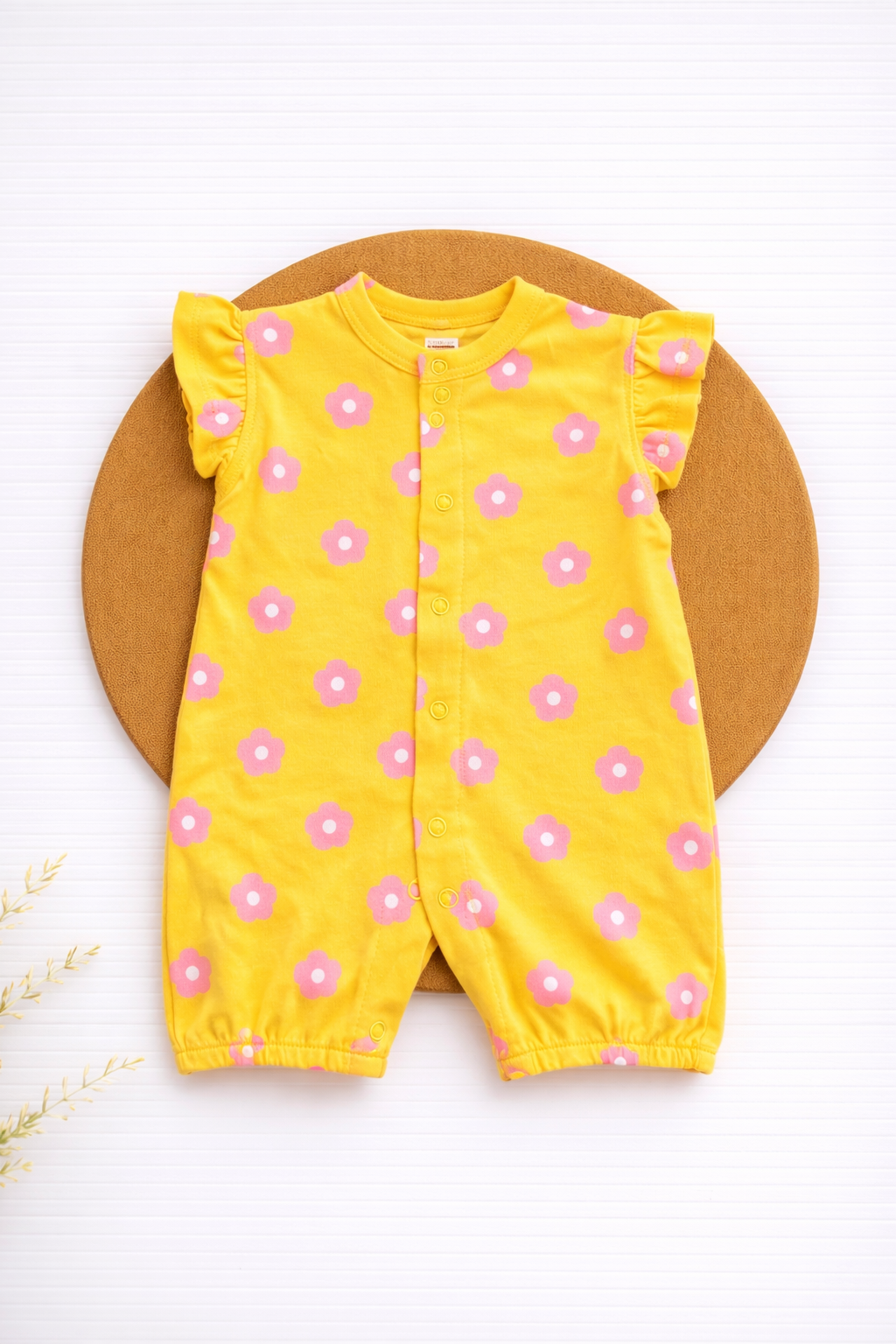 Half Rompers - Yellow Pink Flower